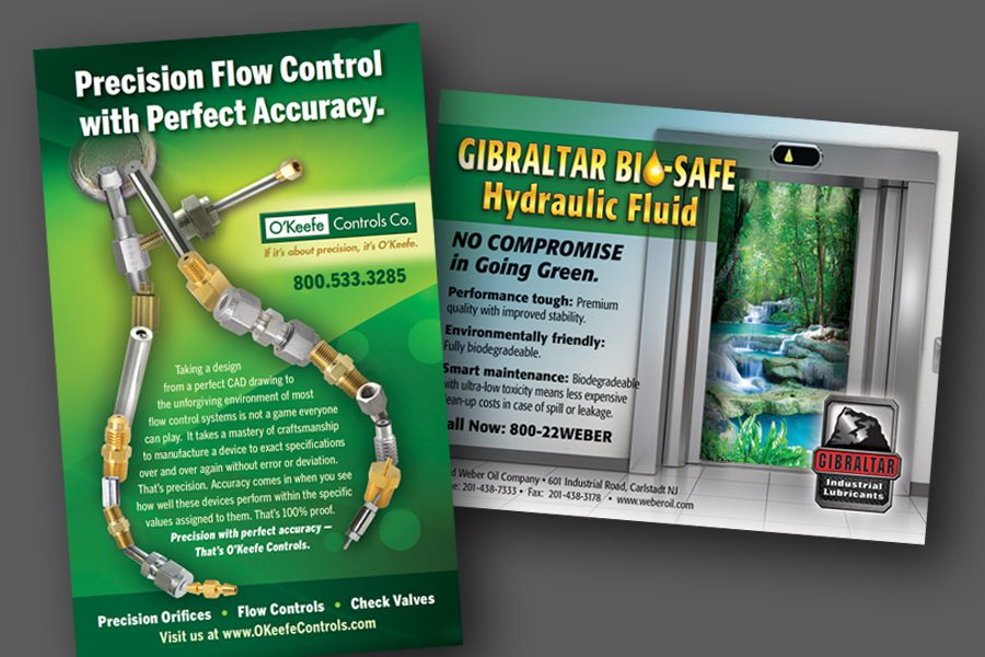 ADVERTISING image An advertisment for precision orifices, with a creative design showing the products in the from of a caliper to emphasize accuracy.