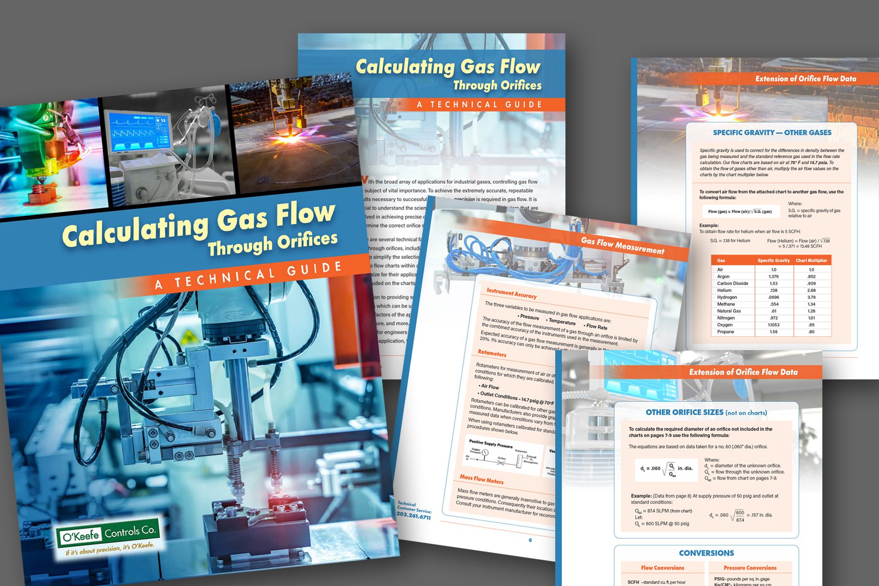 O'Keefe Controls Cp. white paper- Calculating Gas Flow through Orifices, cover and various pages