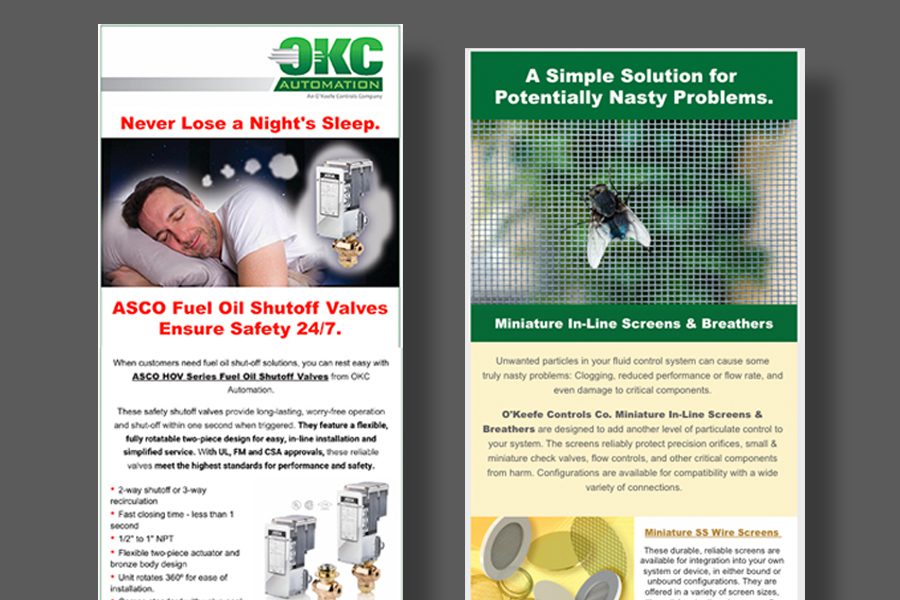 EMAIL MKTING Two product emails for valves and for miniature screens and breathers.