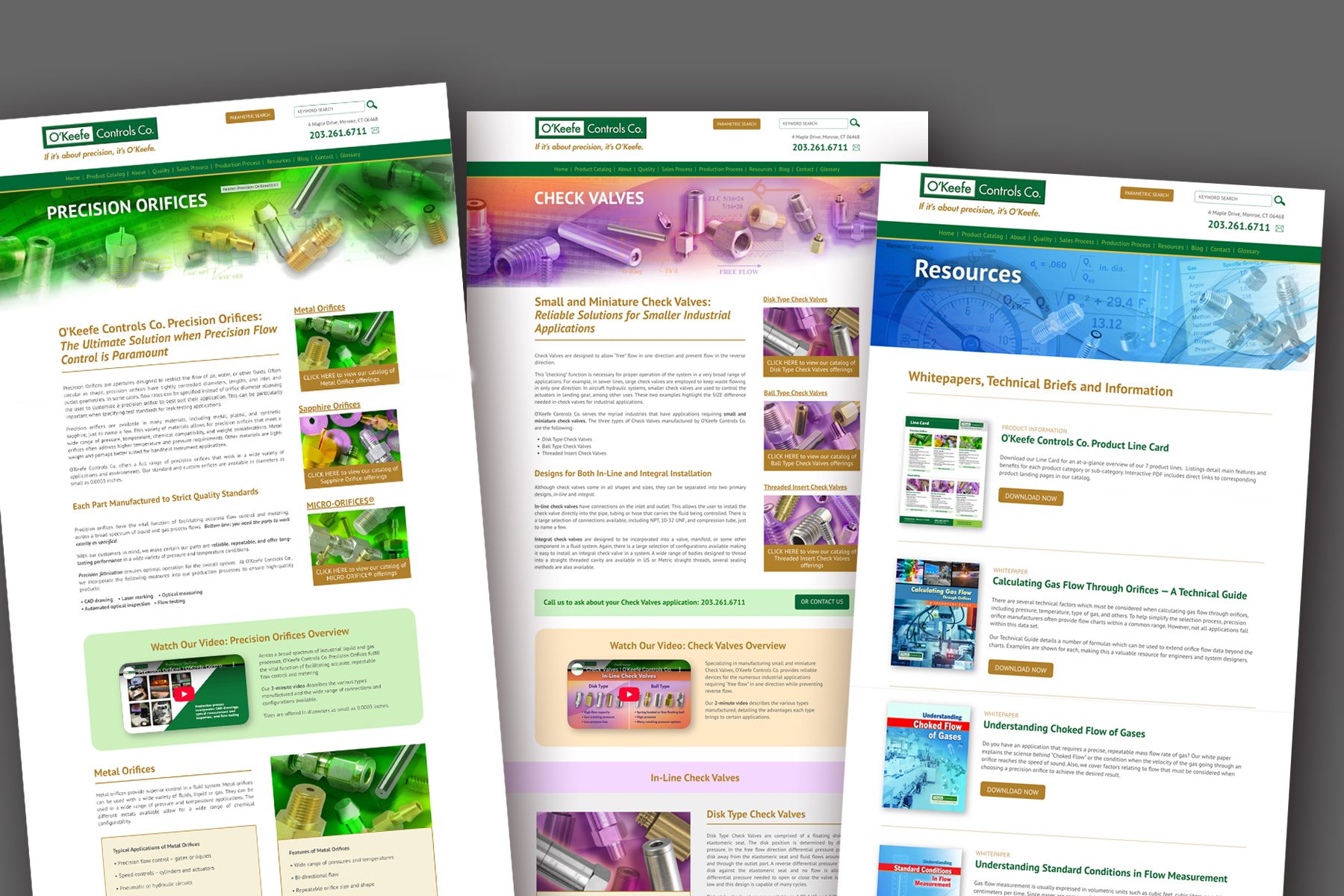 Sample pages from O'Keefe Controls Co website - designed by ClearImages