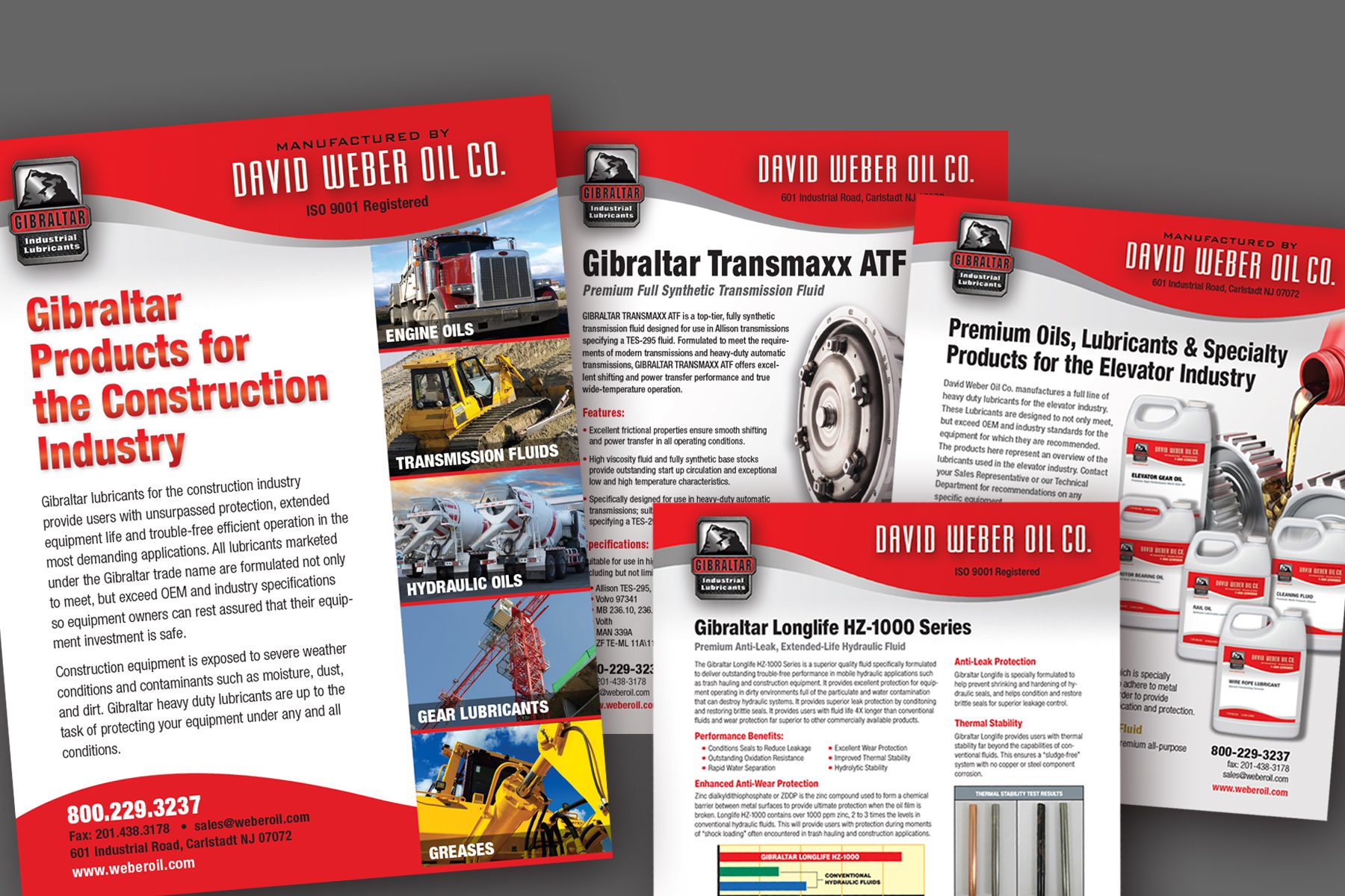Several Gibraltar brand product brochures, designed for David Weber Oil Co. 